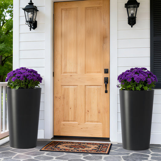 2 Pack Tall 21.7 In Planters For Outdoor Plants Modern Tall Square Planter Box Indoor Outdoor Porch Patio Flower Pot Modern Big Tapered Matte Tree Flower Pot For Garden, Black