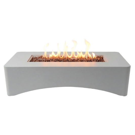 56 Propane Fire Pit Table Rectangular Outdoor Gas Fire Pit 50000 BTU Modern Minimalist Fire Table For Patio Backyard Deck,Concrete Firepit With Waterproof Cover Lava Rocks &Tank Seat Light Grey