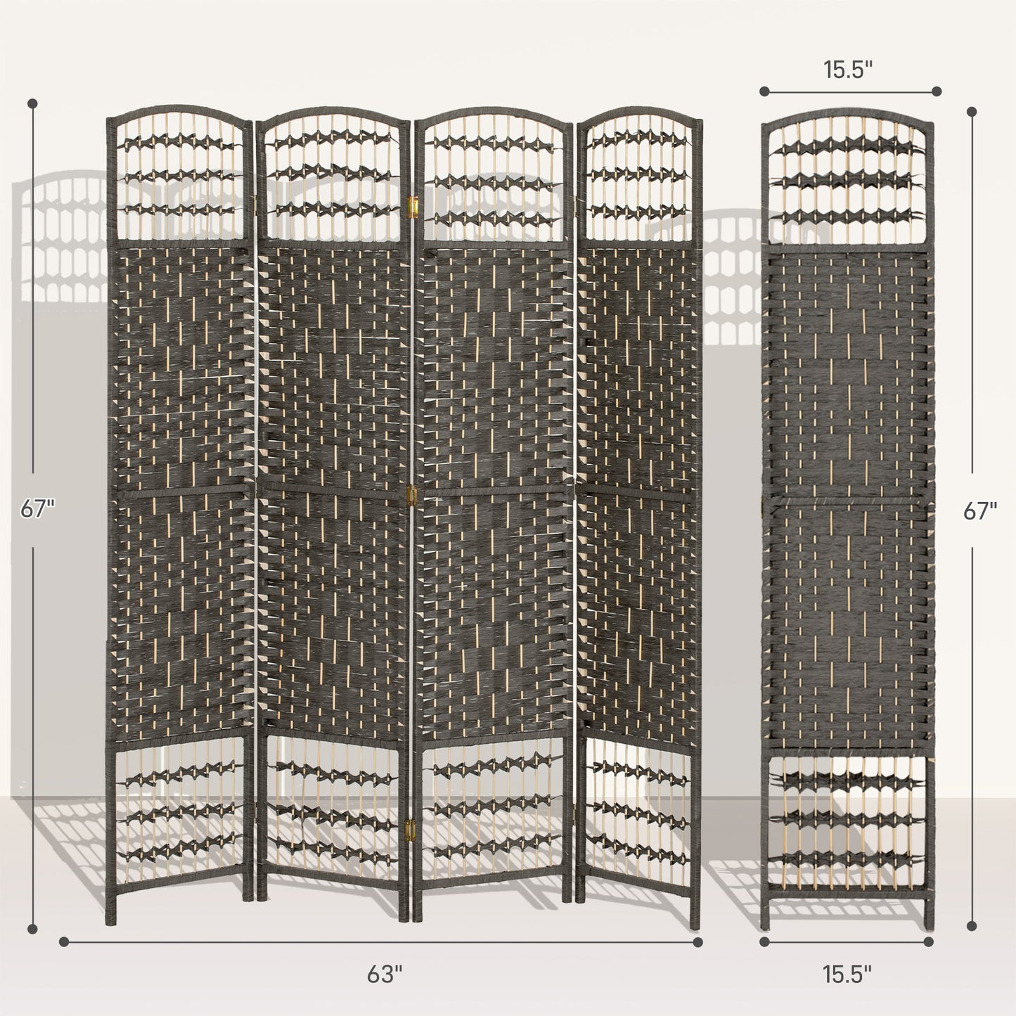 4 Panel Room Divider, Folding Screen, 5.6', Dark Gray