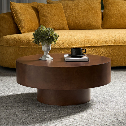 31.49 Faux Burl Wood Pattern Decal Coffee Table With Sturdy Pedestal For Living Room Office Apartment Walnut