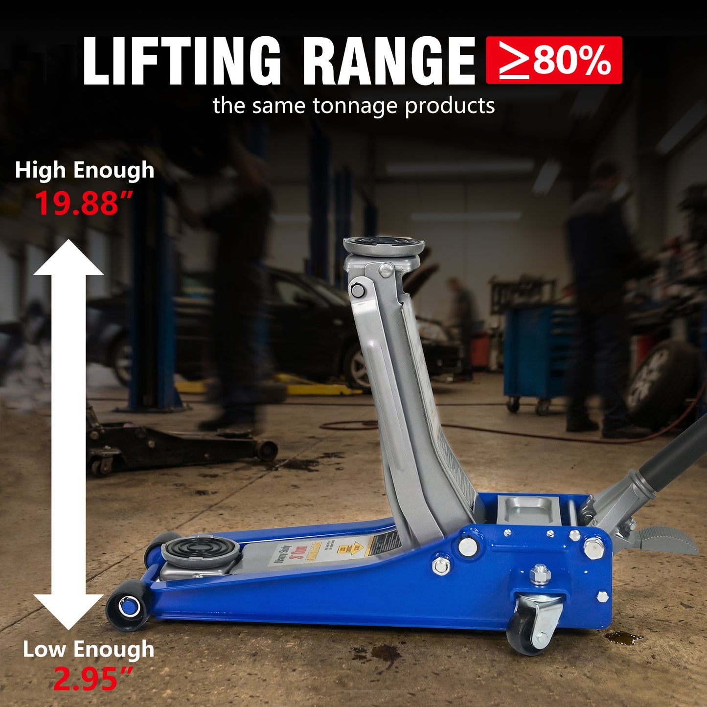 3T Heavy Duty Horizontal Double Floor Jack With Foot Pedal,and Steel Racing Floor Jack With Dual Piston Quick Lift Pump,3 Ton 6 600 Lb Capacity,Blue&Silver