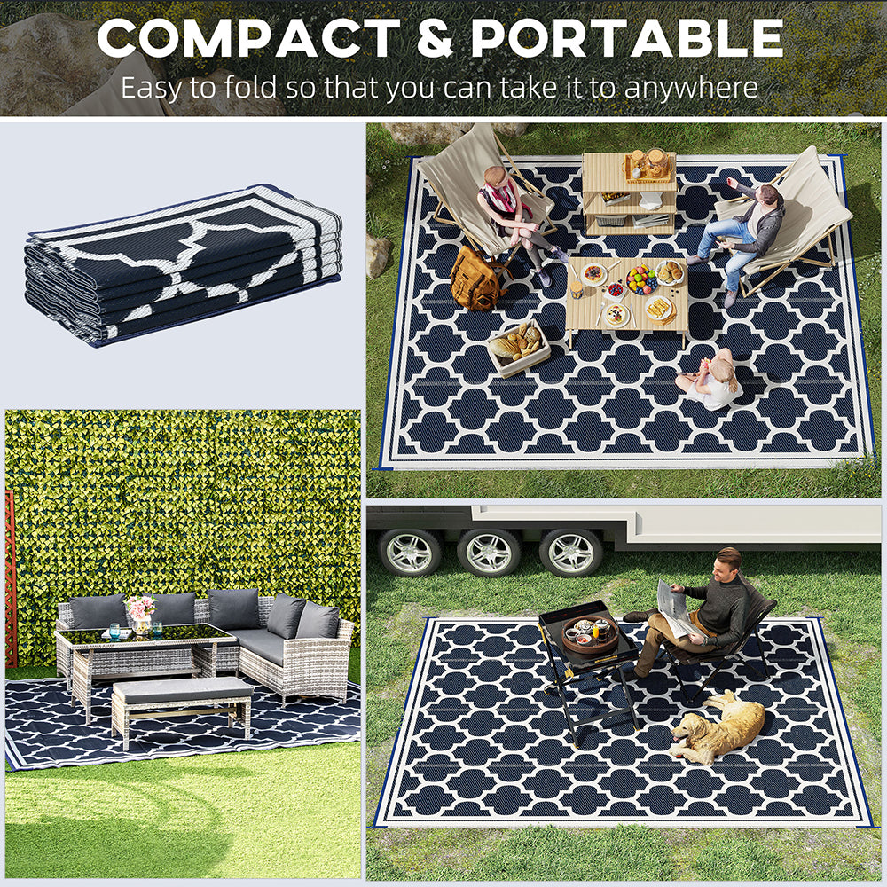 Reversible Polypropylene Outdoor Rug Folding, Durable, Perfect With Four Straps Waterproof Outdoor For Camping, Deck & Beach Black