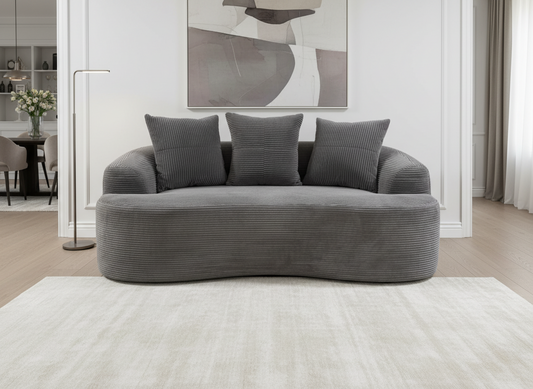 65.35 Curved Loveseat Sofa With Pocket Spring Cushions For Soft Seating, Small Space Couch With 3 Throw Pillows, No Assembly Needed, Grey