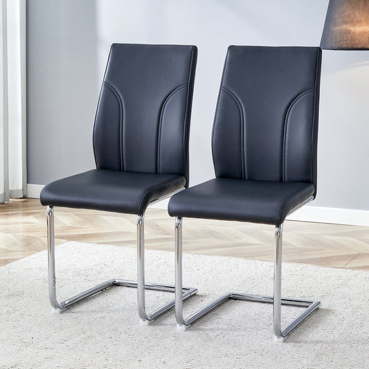 2 Dining Chair Set, Black Dining Chair Set, PU Material High Back Seat And Sturdy Leg Chair, Suitable For Dining Room, Kitchen, Living Room