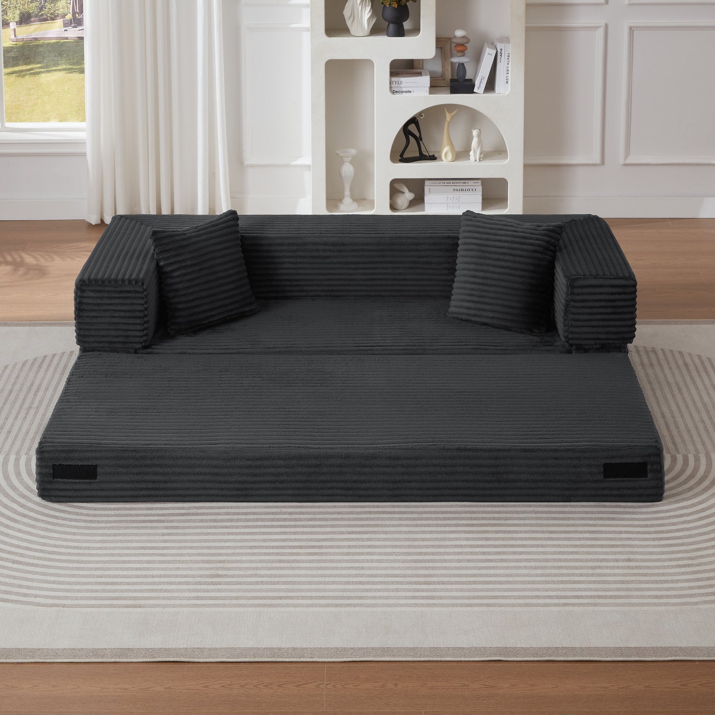 Modern Cord Sofa With Stylish Appearance, Classic Square Design, Unique Two-tier Design, Convertible Into A Bed, Ideal For Apartments And Large Spaces.