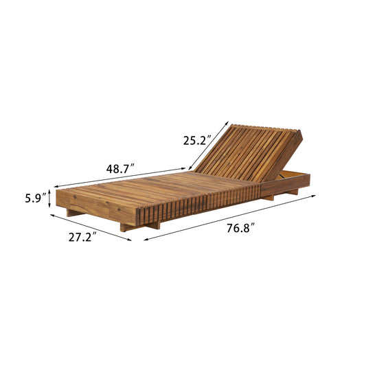Outdoor Chaise Lounge Chair With 6-Position Adjustable Backrest,Acacia Solid Wood,TEAK COLOR Only LOUGNE FRAME, Not Include Cushion