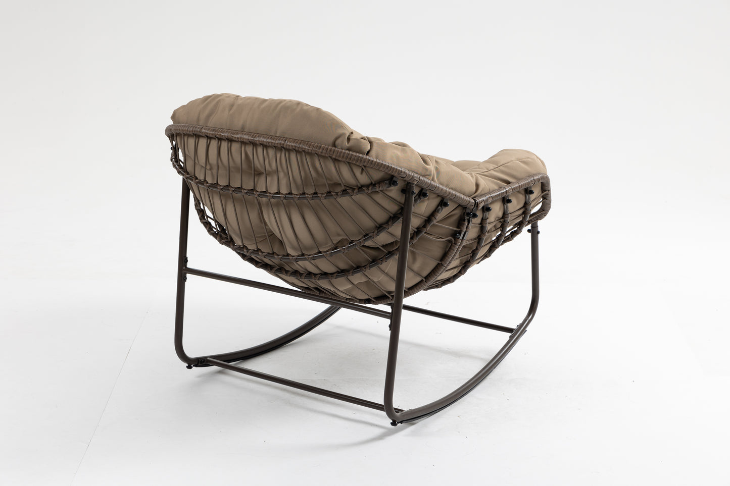 Outdoor Rocking Chair, Patio Oversized Wicker Egg Rocking Chair, Indoor & Outdoor Comfy Rocker Chair With Thick Cushion, Modern Lounge Chair For Balcony, Front Porch, Garden, Backyard, Khaki