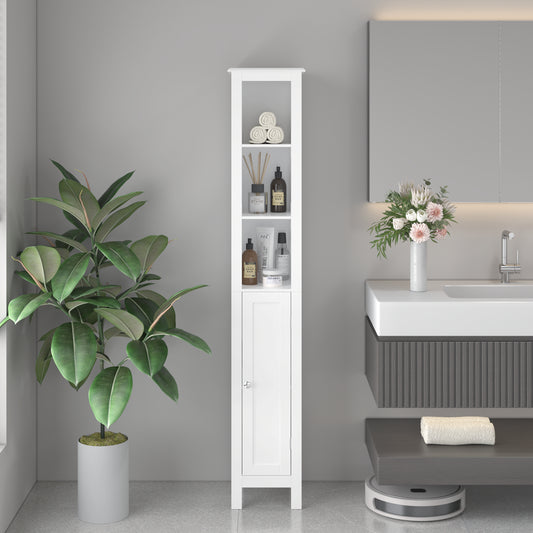 66.92 Tall Bathroom Storage Cabinet With Adjustable Shelves,Slim 1 Doors Freestanding Cabinet With Anti-Tip, Open Compartments, For Home, Small Spaces, Bathroom,Kitchen, Living Room, White