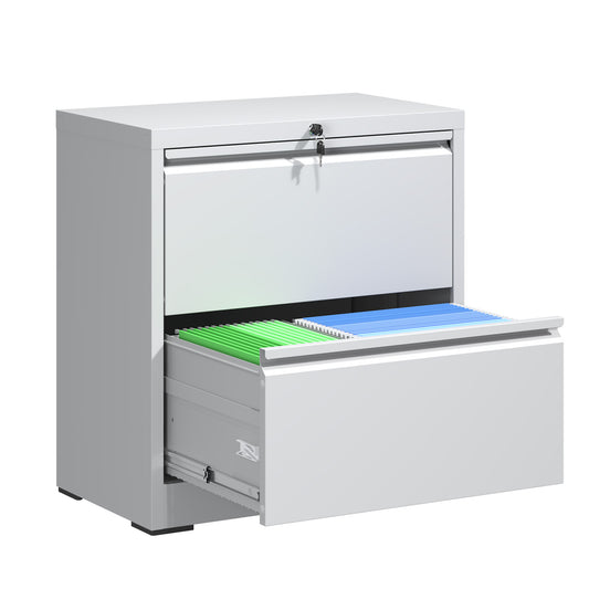 2 Drawer Lateral File Cabinet With Lock, Metal Lateral Filing Cabinet For Home Office, Steel Wide Horizontal Filing Cabinets For Letter Legal A4 F4 Hanging Files White