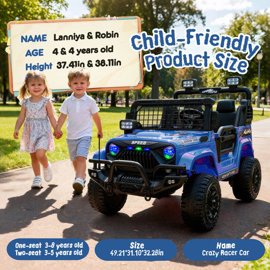 24V Two-seater Kids Ride On Electric Truck Car W Parents Control,2wd,Four-wheel Suspension, 8.66in Ground Clearance, LED & Searchlights, Bluetooth, Music, Provide 3.11-4.97MPH Speed For Kids Aged 2-6