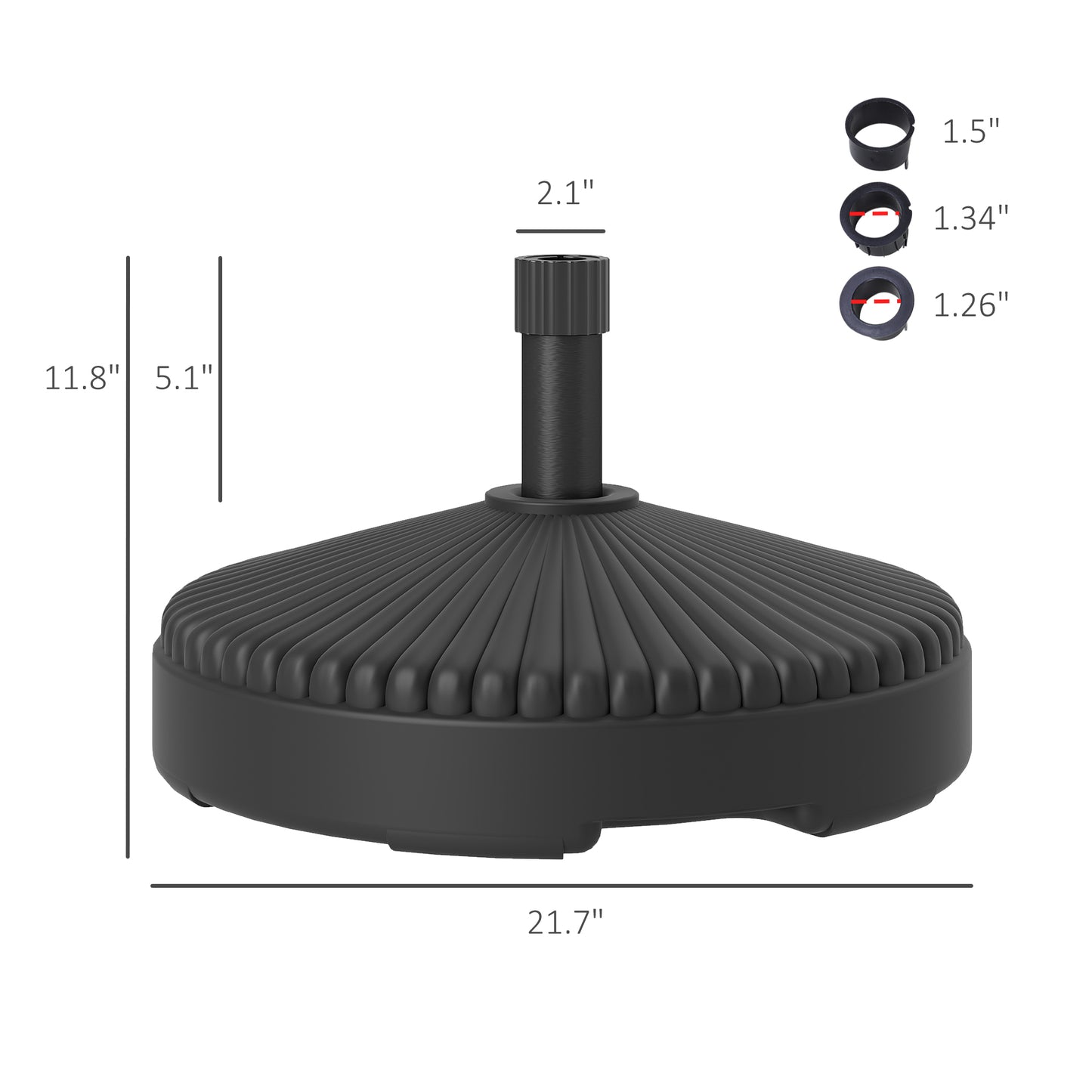 Round Patio Umbrella Base Holder, Heavy Duty Outdoor Umbrella Stand Base, Filled Up To 62lbs With Stand Or 51lbs With Water For Garden, Poolside, Black