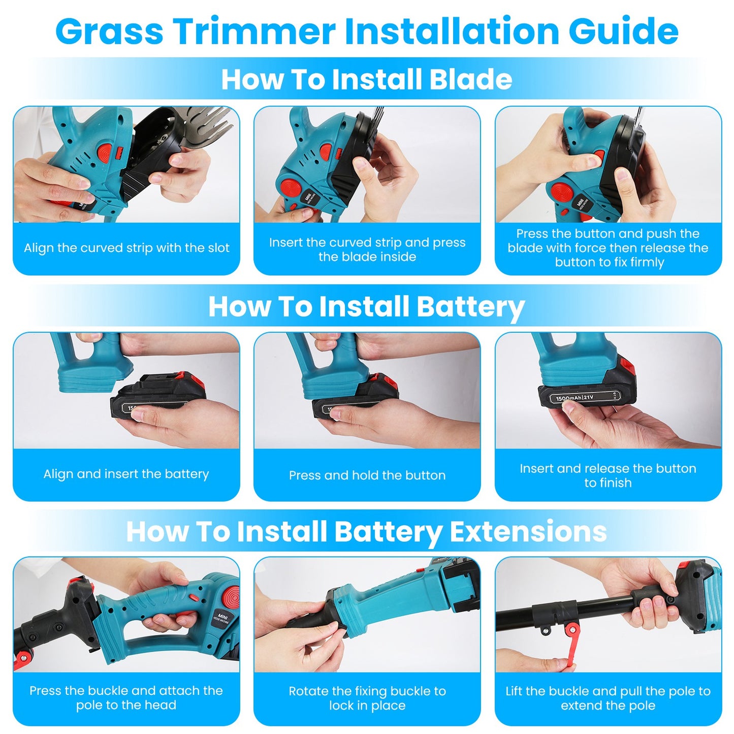 1Set Pole Mini Hedge Trimmer And Grass Shear Electric Cordless Handheld Hedge Trimmer With 90Degree Rotatable Head Telescopic Extension Pole Gloves Goggles 2Pcs 21V Batteries