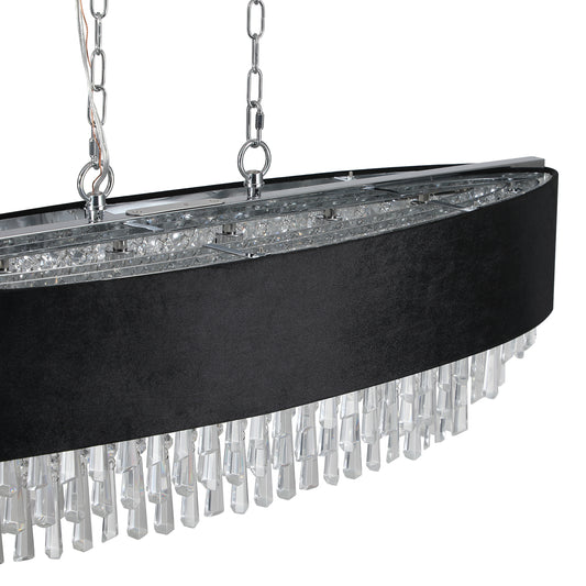 39in Modern Crystal Chandelier With Black Imitation Velvet Anti-Glare Shade, Adjustable Height, 8-Light G9 Base For Dining Room, Living Room, Or Bedroom Bulb Not Included