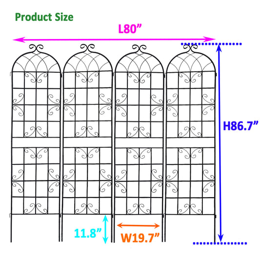 4 Pack Metal Garden Trellis 86.7 X 19.7 Rustproof Trellis For Climbing Plants Outdoor Flower Support Black