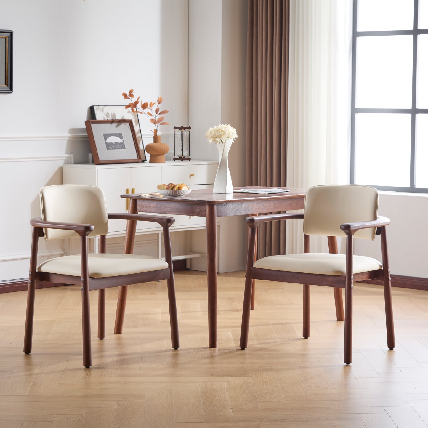 2 - Pack Dining Room Chairs, Sturdy Rubber Wood, Comfortable PU Foam Seat, Ideal For Home & Kitchen