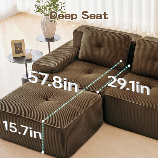 117 Modern Modular Sectional Sofa For Living Room, Corduroy Fabric,Oversized 3-Seater Couch With Deep Seat, Pearl-like Piping, Tufted Design,Buckle Connection,No Assembly,Anti-slip Design,Brown