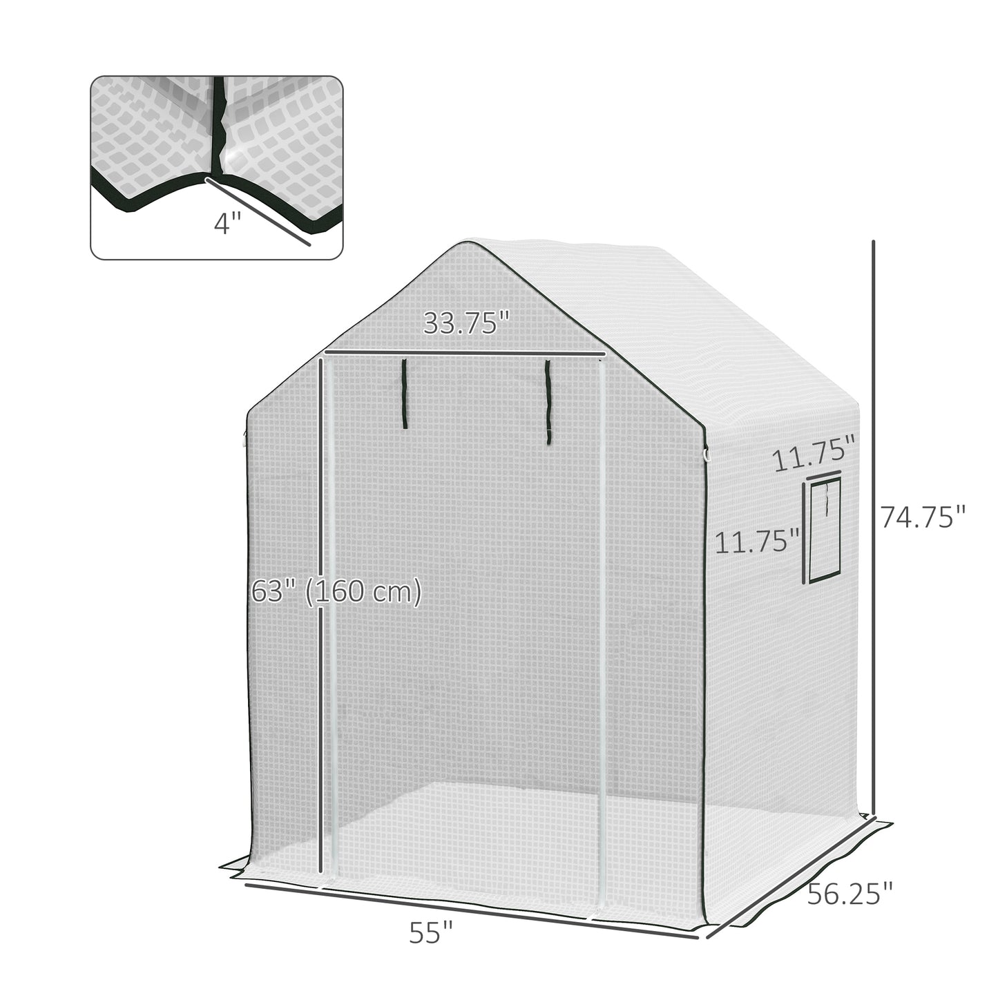 01-0472 Replacement Cover, 55" X 56.25" X 74.75" Walk-in Greenhouse Cover Reinforced Anti-Tear PE Hot House Cover, White