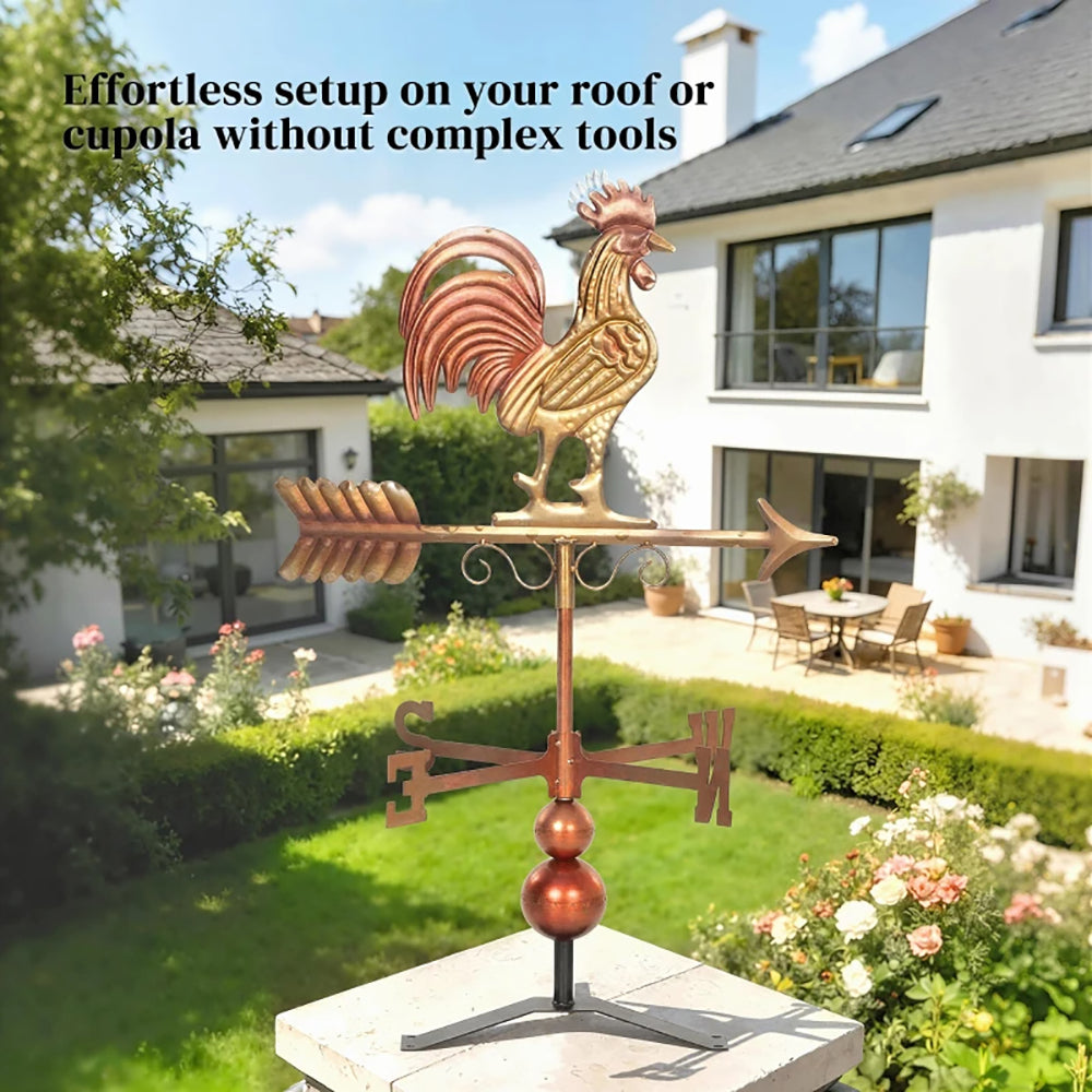 Metal Rooster Weathervane, Roof Mount Wind Direction Indicator, Outdoor Weather Vanes For Decorates Roofs, Gardens, Gazebos And Farmhouses