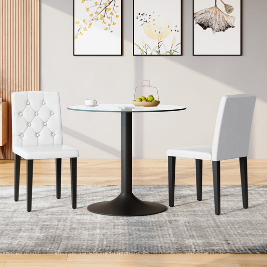 2-pack White PU Dining Chairs Ergonomic Buckle Backrest, 35 Inches High, Black Metal Legs,Combines Comfort And Texture.Perfectly Suitable For Family Dining Rooms, Hotel Banquet Halls,etc.