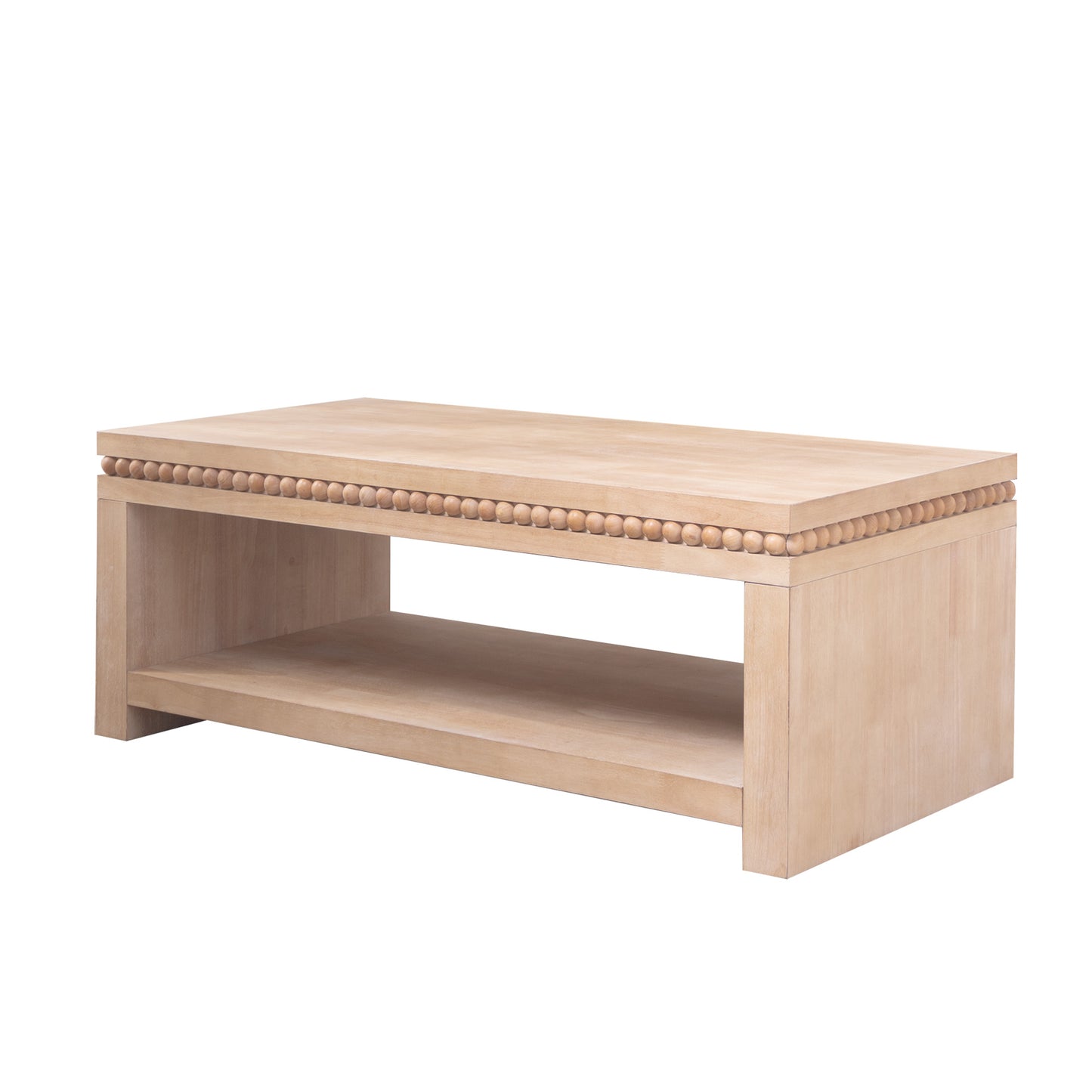 Modern Wood Coffee Table With Beaded Trim 47 Rectangular Coffee Table With Open Storage Shelf, Light Natural Finish Farmhouse & Coastal Living Room Furniture