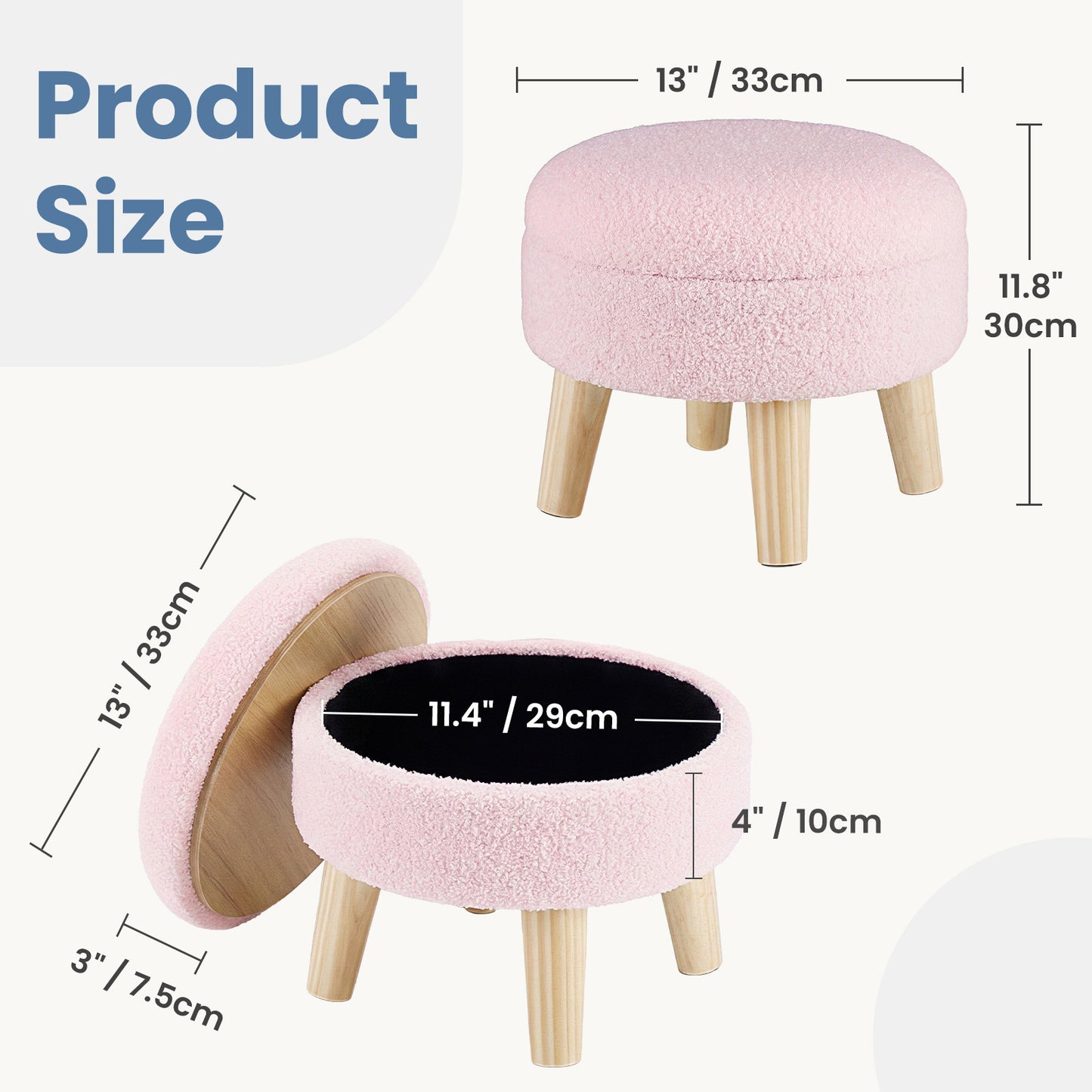 Round Storage Chair, Equipped With A Soft Cushioned Seat, Wooden-legged Footstool