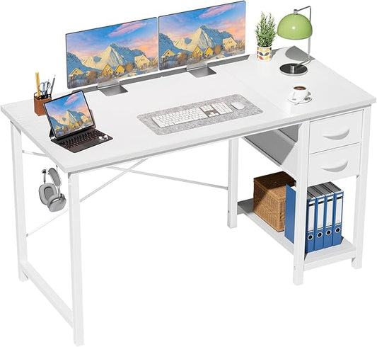 47-inch Computer Desk With Drawers, Featuring X-shaped Reinforcement Structure, Modern Wooden Study-work Desk With Side Hooks