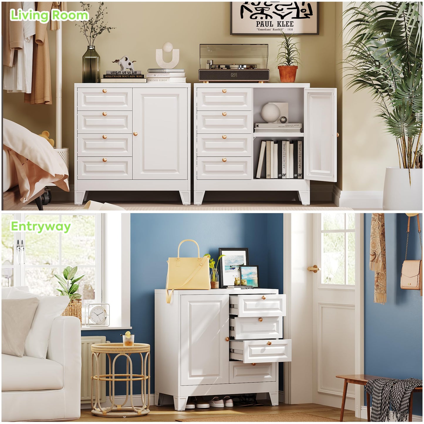 Bathroom Storage Cabinet With 4 Drawers,Metal Bathroom Floor Cabinet With Door And Shelves,Toilet Paper Storage Cabinet For Bathroom,Home,White