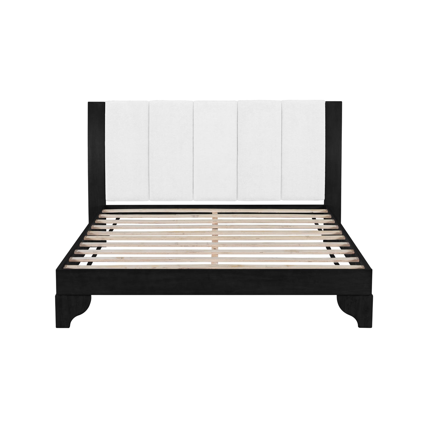 Queen Size Bed Frame Black White Pine Manufactured Wood 82.7x 69.7 6-8 Mattress 500 Lbs No Box Spring Modern Bedroom Furniture