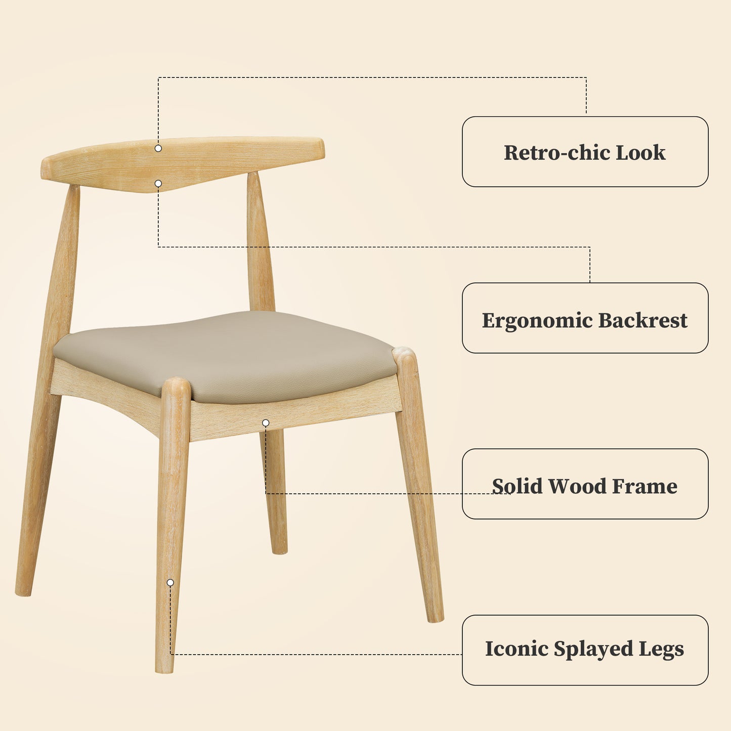 Video Set Of 2 Rubberwood Dining Chairs, Ergonomic Backrest & Faux Leather Upholstery, Natural Light Gray