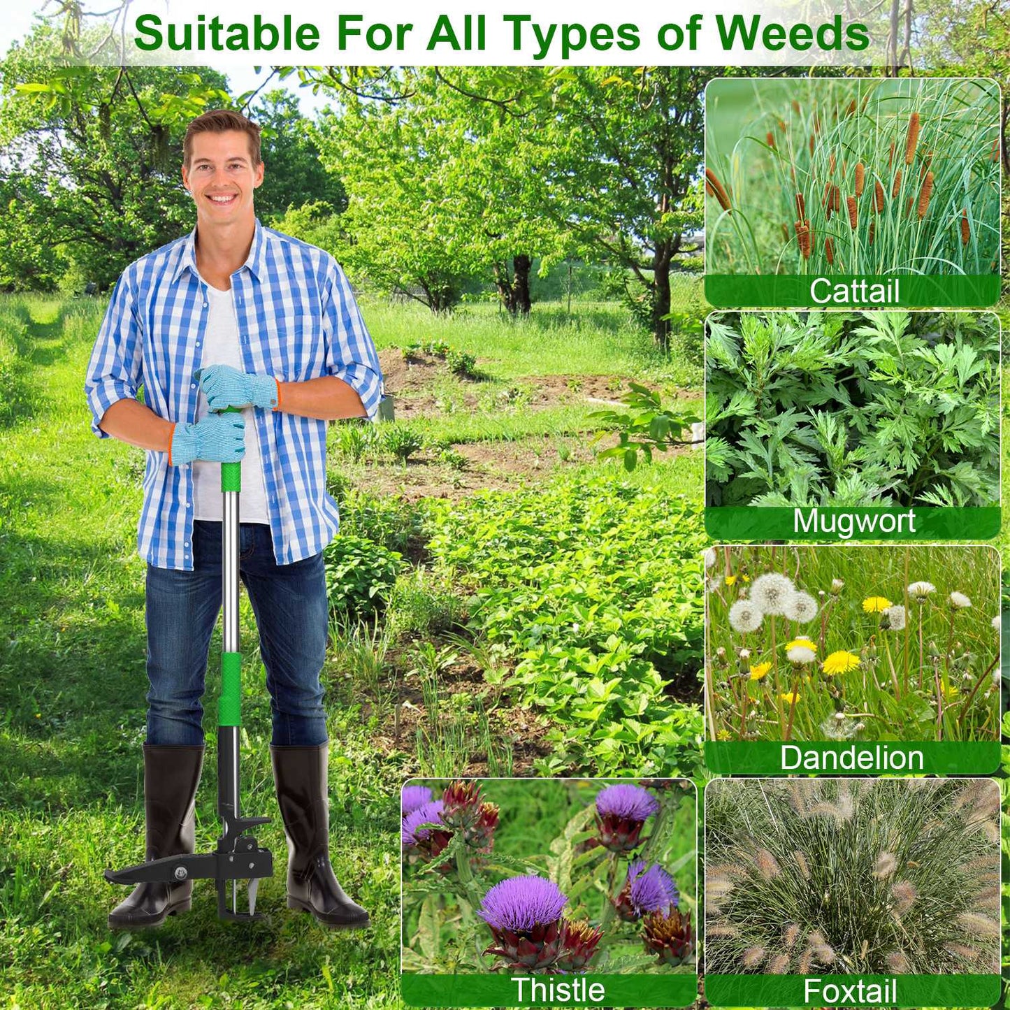 1Pc Aluminum Weed Puller Stand Up Weeder Without Bending Kneeling Manual Weed Remover Tool With 4 Claws For Lawn Yard Garden Patio