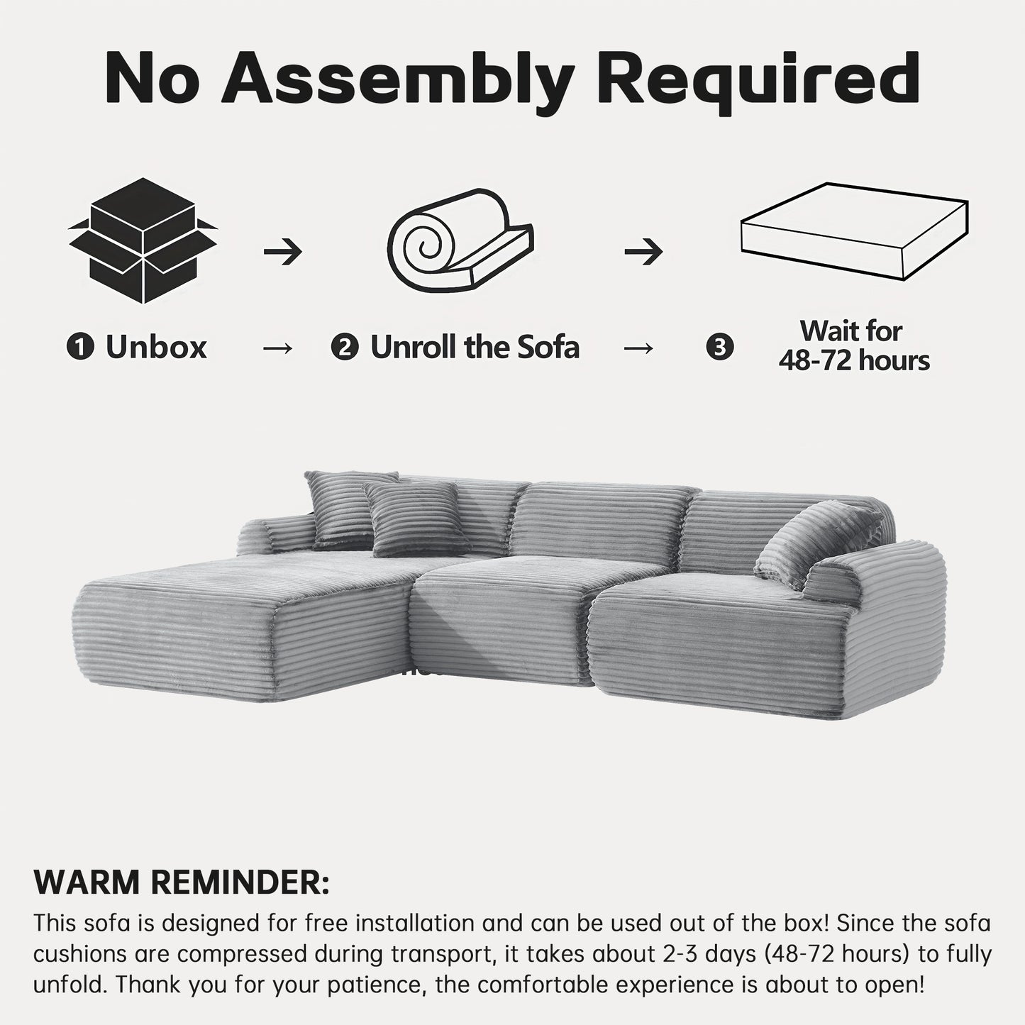105'' Modular Sectional Sofa Couch ,Boneless Couch, Compressed Couch, Detachable And Washable, Replaceable Sofa Cover, Modern Woven-Textured Upholstery, Convertible L-Shaped Design For Living Room