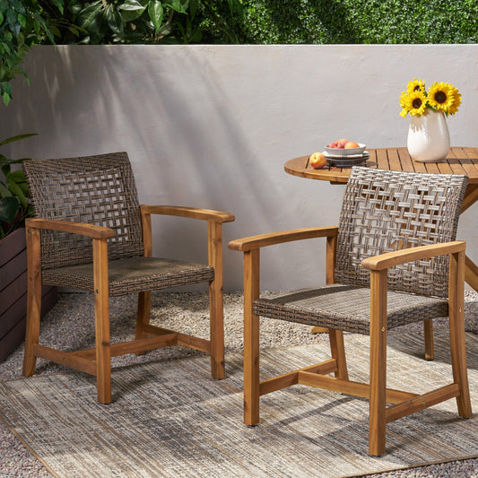 HAMPTON WOOD AND WICKER DINING CHAIR SET OF 2