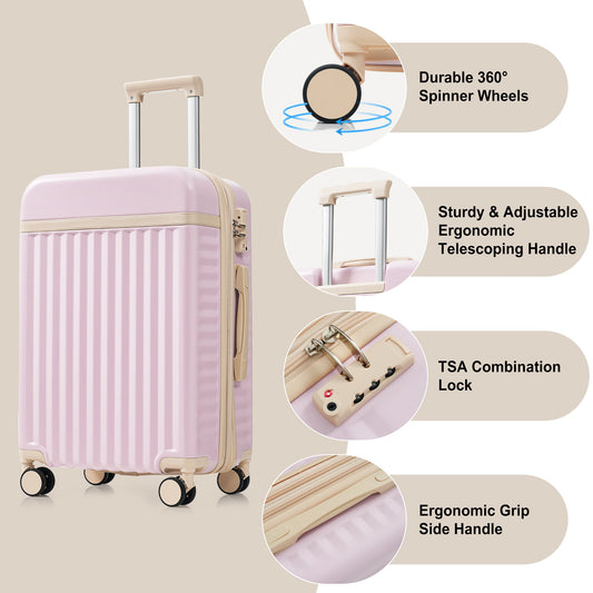 Luggage Set Of 3, 20inch With USB Port, Front Opening Design Airline Certified Carry On Luggage, ABS Hard Shell Luggage With Spinner Wheels,Light