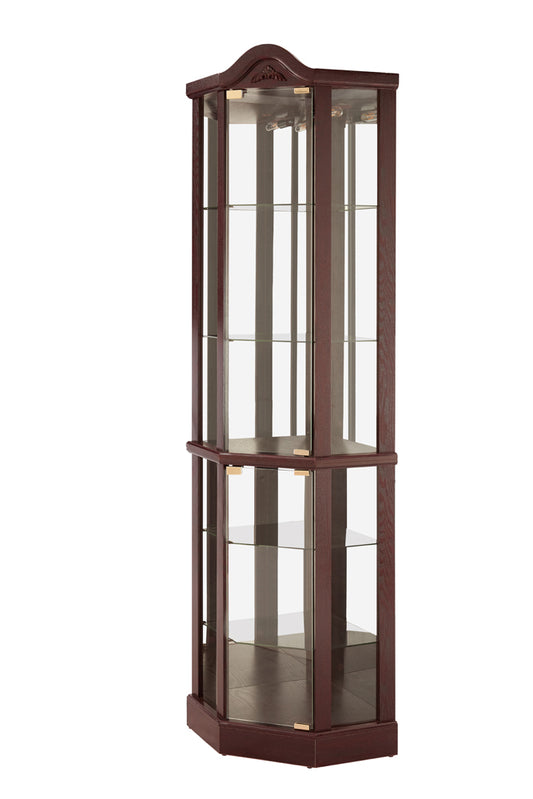 Glass Cabinet Lighted Corner Cabinet Corner Display Curio Cabinet, Glass Display With Light Bar Cabinet, Wine Cabinet With Adjustable Glass Shelves Carved Decoration DAARK CHERRY, Light Included