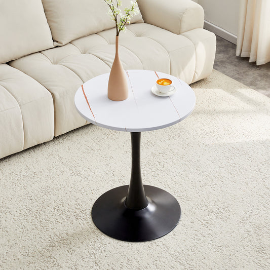 Round Dining Table, 23.6in Circle Tulip Table With Thickened Tabletop & Metal Pedestal, Mid Century Modern Bistro Table For Kitchen, Small Places, Living Room, Cafe White