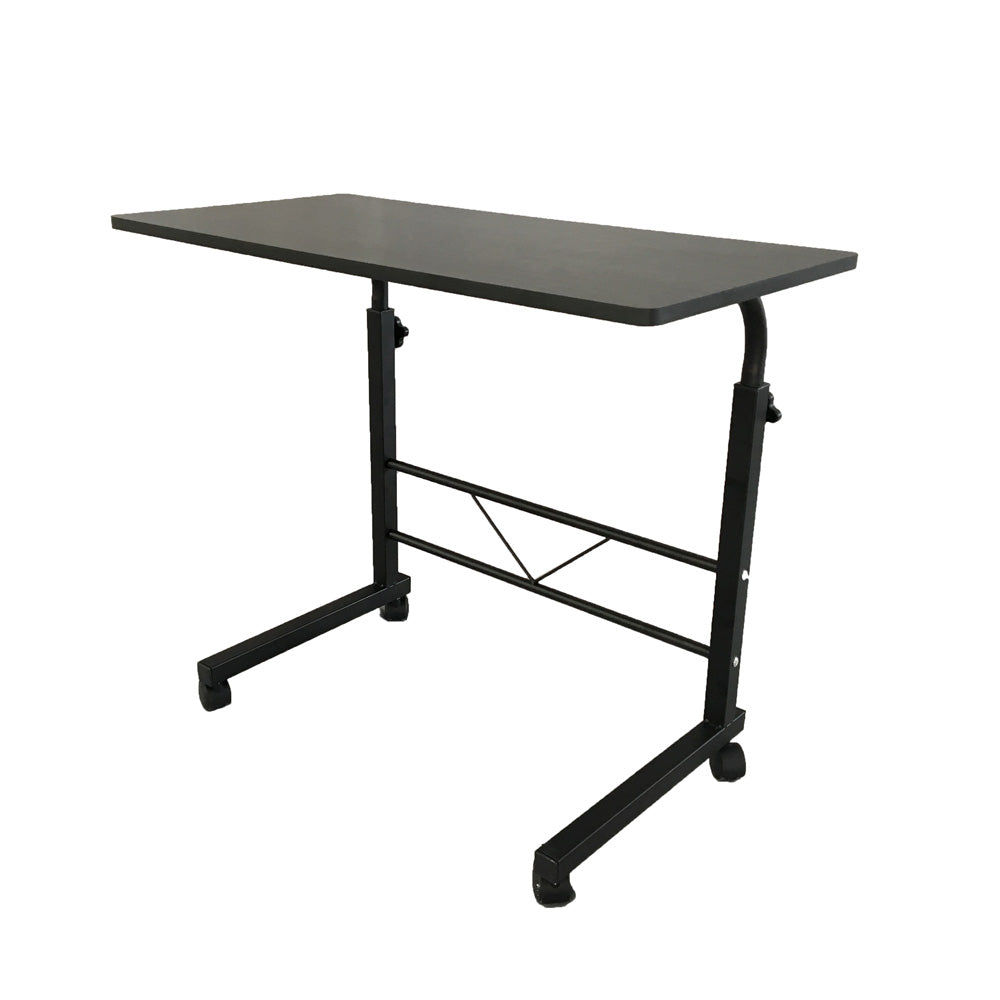60cm Adjustable Tray Table Rolling Sofa Side Snack Table With Wheels Portable C-Shape Dinner Tray Tables Mobile Wooden Laptop Desk Beside Couch Bed