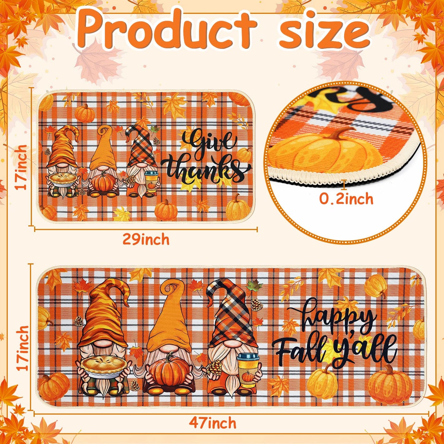 Fall Kitchen Mat Set Of 2, Autumn Kitchen Rugs Maple Leaves Kitchen Mats Decor Thanksgiving Decorative-Ban On Selling On Amazon