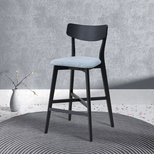 Wooden Bar Chairs Set Of 2, Modern Soft Upholstered Kitchen Island Chairs, Counter Height Stool With Backrest,Wooden Frame Chairs With Footrest For Pub,Living Room,Restaurant,Black