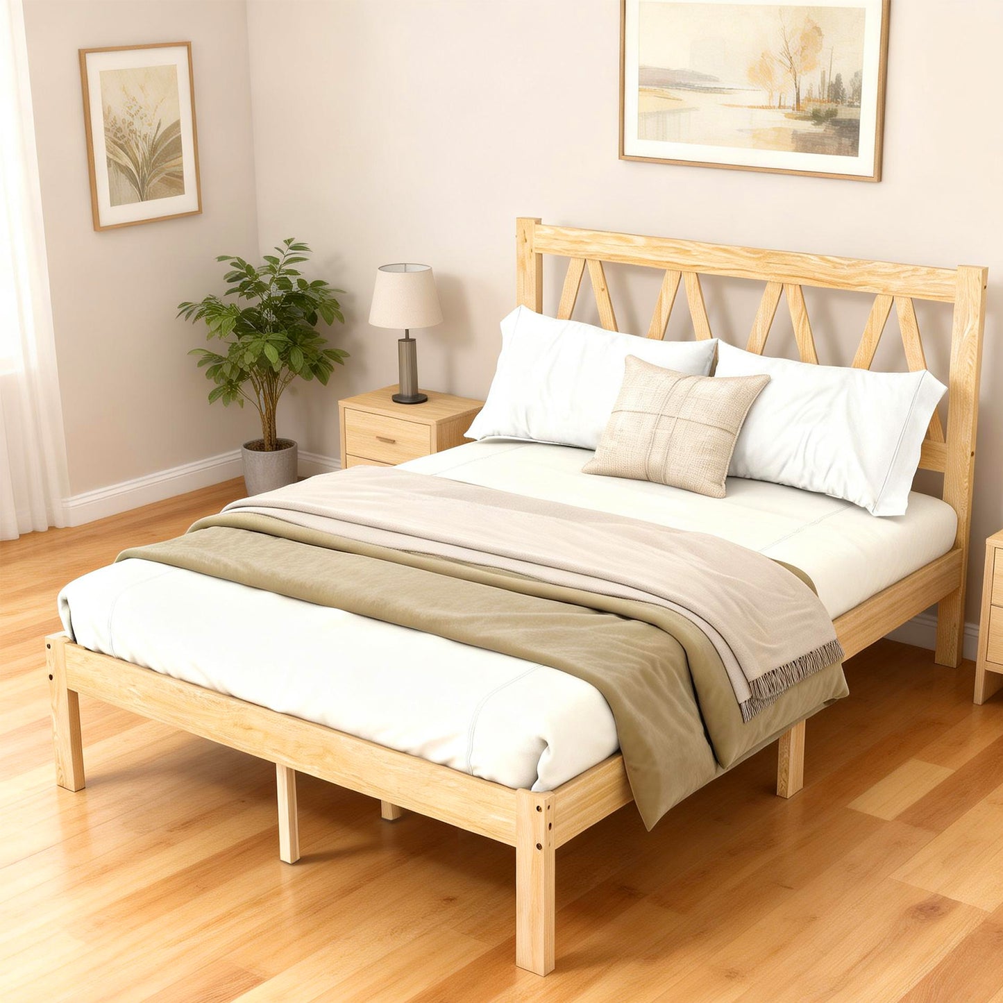 Wood Platform Bed Frame With Headboard Solid Wood Foundation With Heavy Duty Slat Support No Box Spring Needed Easy Assembly Rubber Wood Full Size