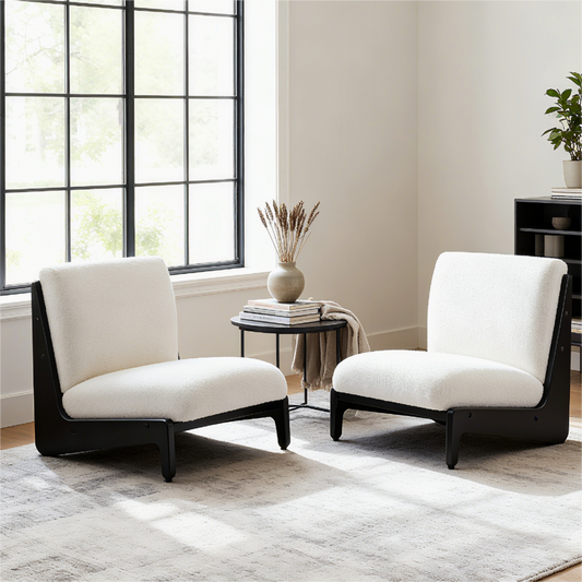 Living Moda Accent Chair White With Black Solid Wood Frame, Set Of 2