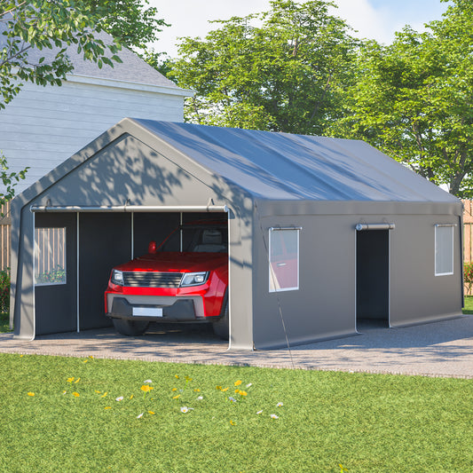 13x26 FT Heavy Duty Carport Canopy With 2 Roll-Up Doors 1 Side Door, Removable End Walls & Windows, All-Weather Portable Garage Shelter For Car, Truck, Boat, Vehicle