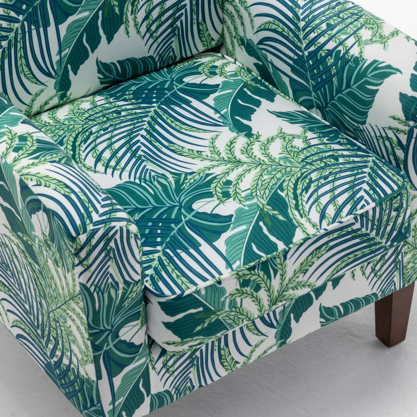 Patterned Polyester Blend Armchair, Solid Birch Wood Frame With Brown Tapered Legs, Foam Padded Accent Chair With Trim Detail For Living Room Office