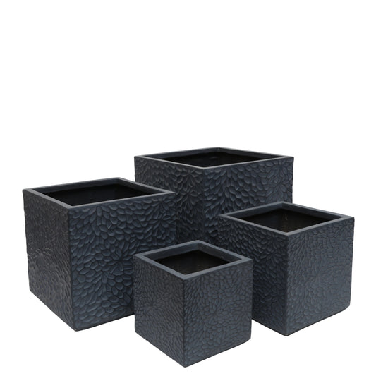 Large Outdoor Indoor Planter, 16.9-14.37-11.6 -9.25 Dia Square Magnesium Oxide Planter Set Of 4, Flower Pots With Drainage Holes, Modern Design, Grey Color Planter For Home Garden Patio