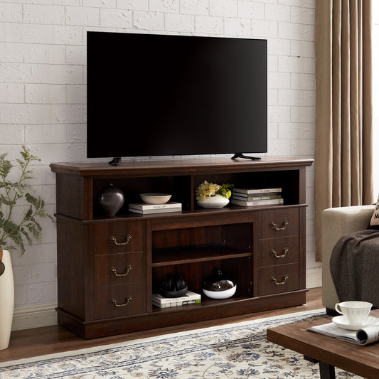 Retro TV Stand With Storage For TVs Up To 65 , Mid Century Modern TV Stand & Entertainment Center With Shelf,TV Stand For Media,TV Console Table For Living Room Espresso 60 Wx15.75 Dx34.25 H