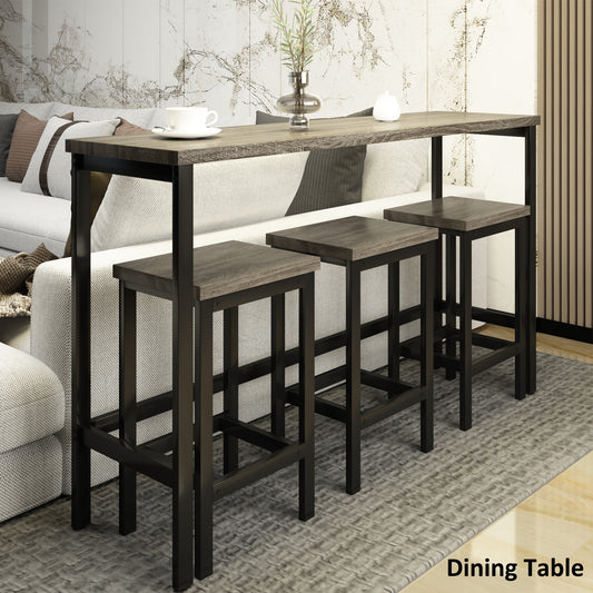 TOPMAx Counter Height Extra Long Dining Table Set With 3 Stools Pub Kitchen Set Side Table With Footrest Gray