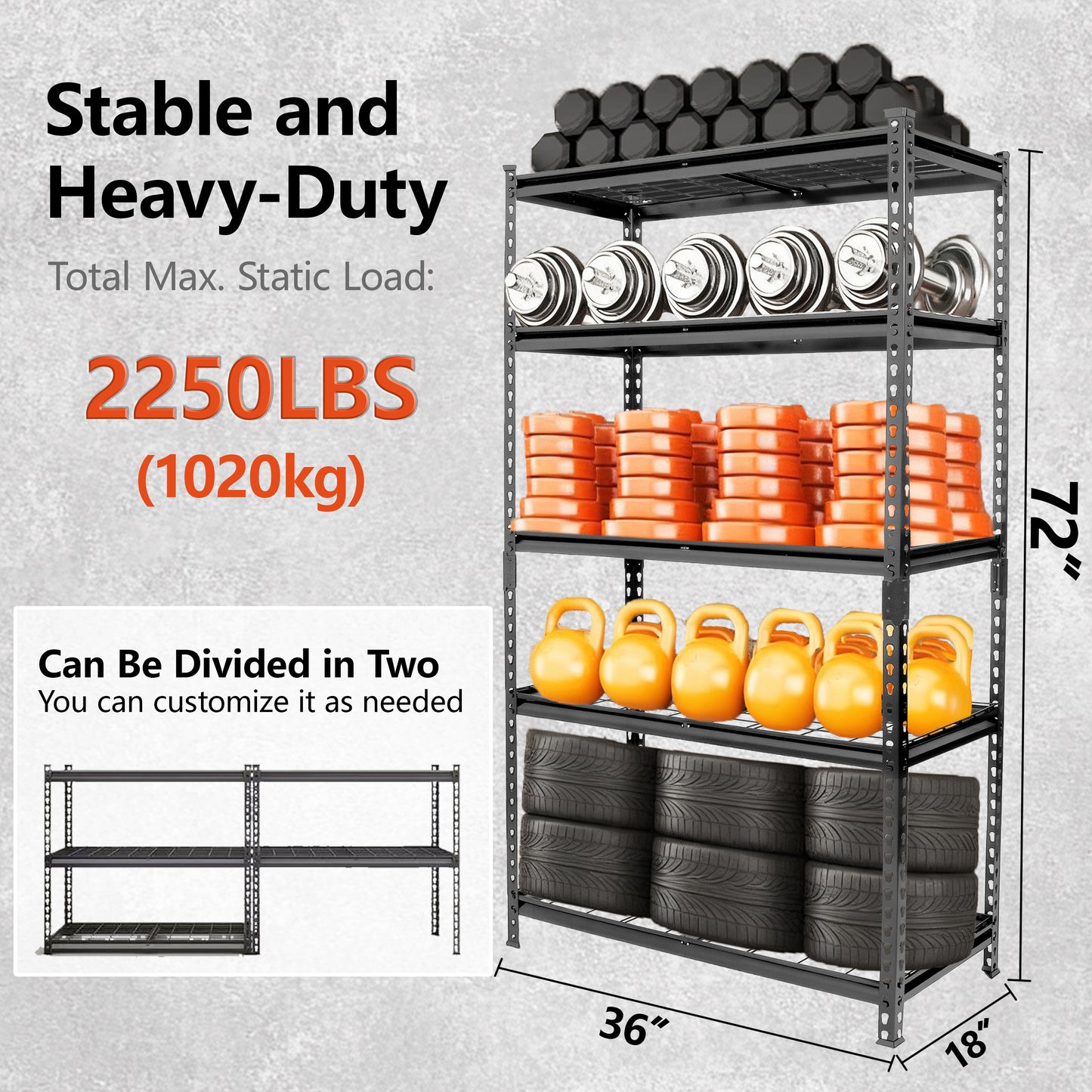 2- Piece 5- Tier Storage Shelves Set Heavy- Duty Garage Shelving Adjustable Shelving Unit Steel Shelf Boltless Assembly For Garage Shed Black