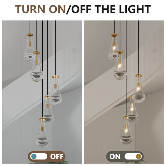 5 Light Cluster Pendant Light, Brass High Ceiling Chandeliers Adjustable, Living Room Pendant Light, Foyer Chandeliers, Stairwell Pendant Lights,E12 Not Including Bulb