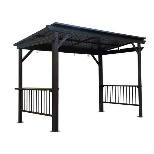 6.5x12FT Hardtop Grill Gazebo, Outdoor BBQ Gazebo With 2 Side Shelves And Sloping Galvanized Steel Roof, Metal Permanent Grill Canopy With Ceiling Hooks For Patio, Lawn, Backyard, Deck, Gray