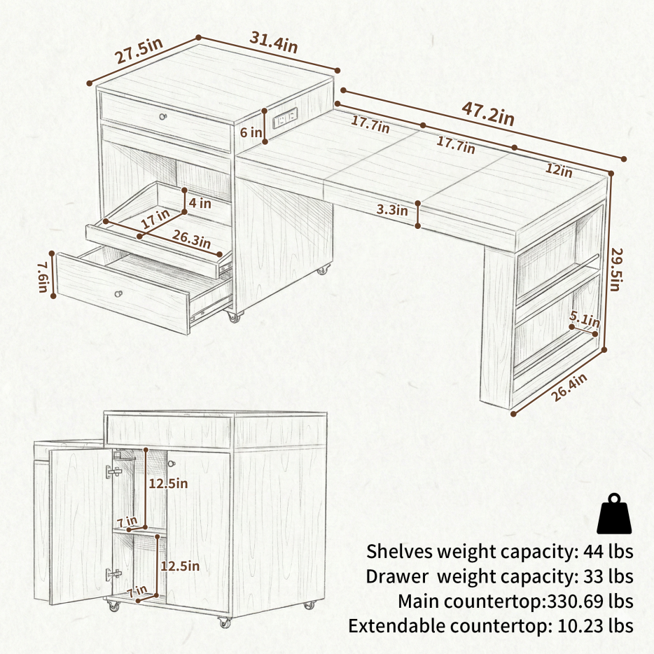 78.8inch Rolling Kitchen Island With 3-Stage Extendable Dining Table Seats 6-8, Built-in Power Outlet, Ample Storage Drawers & Cabinets, Mobile On Wheels - High-Density MDF, Easy Assembly