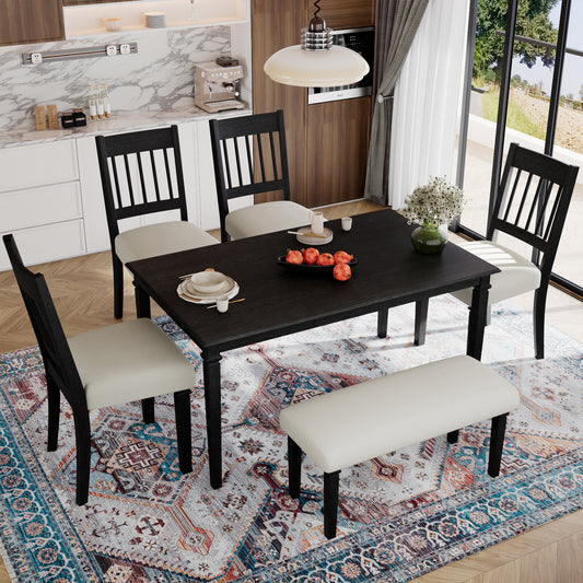 6-Piece Retro Dining Room Set, Classic Kitchen Furniture Set, Wooden Rectangular Table And 4 Chairs With Bench For Kitchen & Dining Room, Easy Assembly, Space Saving, DOVETAIL GREY N752S000031